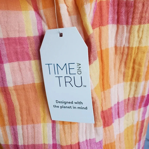 TIME & TRU | Sleeveless Button Down in Orange Plaid sz XXL(20) - Picture 5 of 9